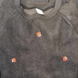 Black Sweatshirt with Embroidered Red Rose Motif